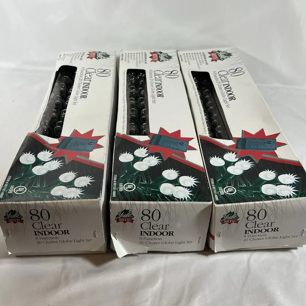 Vintage 240 Clear Indoor String Lights Cluster Globe Christmas 8 Function 3 Sets